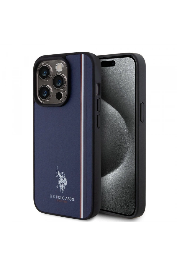 Apple iPhone 15 Pro Kılıf U.S. Polo Assn. Orjinal Lisanslı Üç Renk Şerit Tasarımlı Baskı Logolu Kapak