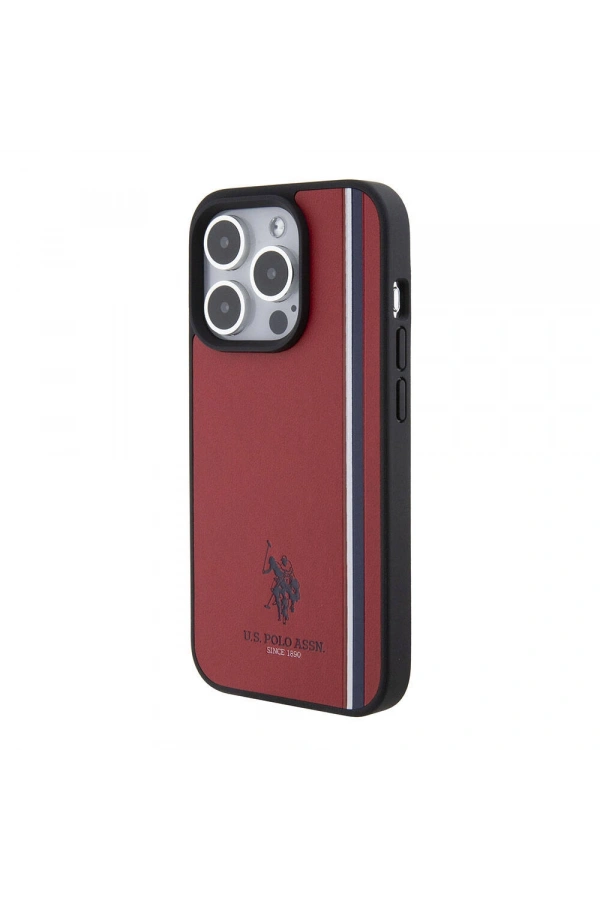 Apple iPhone 15 Pro Kılıf U.S. Polo Assn. Orjinal Lisanslı Üç Renk Şerit Tasarımlı Baskı Logolu Kapak