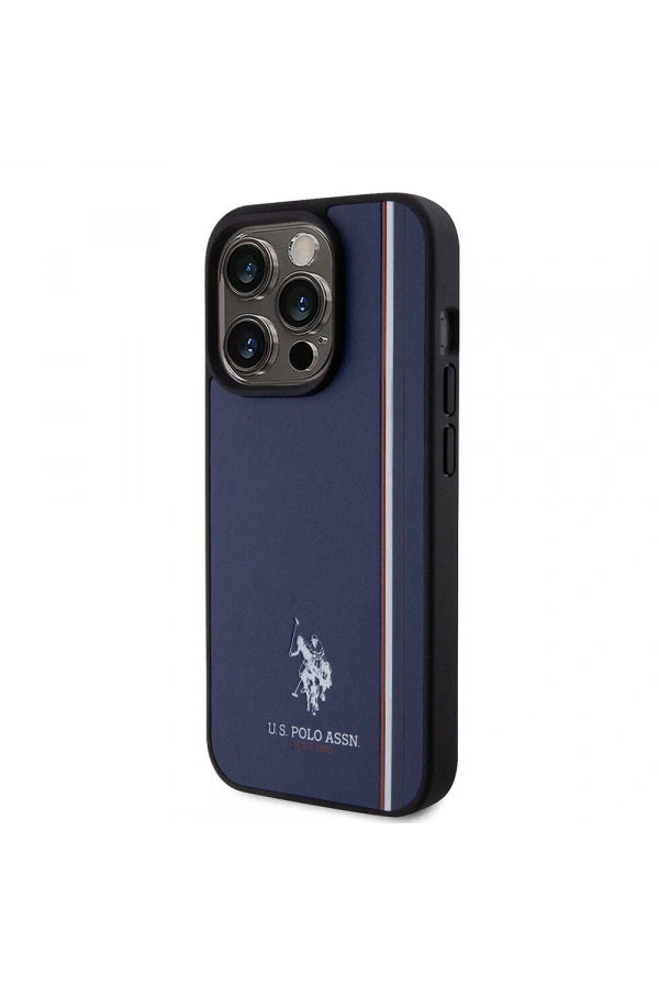 Apple iPhone 15 Pro Kılıf U.S. Polo Assn. Orjinal Lisanslı Üç Renk Şerit Tasarımlı Baskı Logolu Kapak