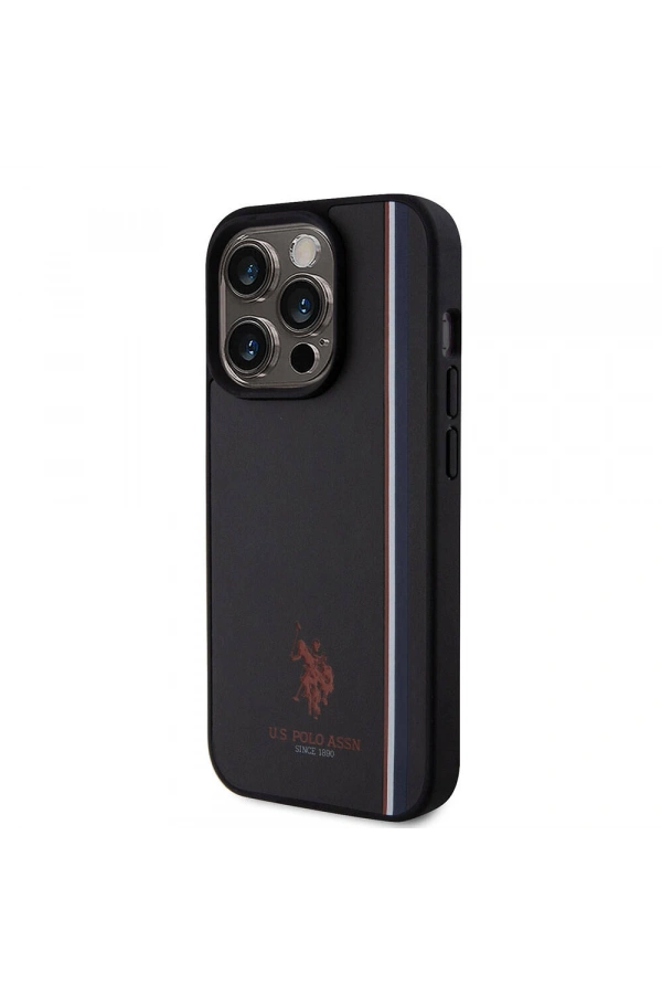 Apple iPhone 15 Pro Kılıf U.S. Polo Assn. Orjinal Lisanslı Üç Renk Şerit Tasarımlı Baskı Logolu Kapak