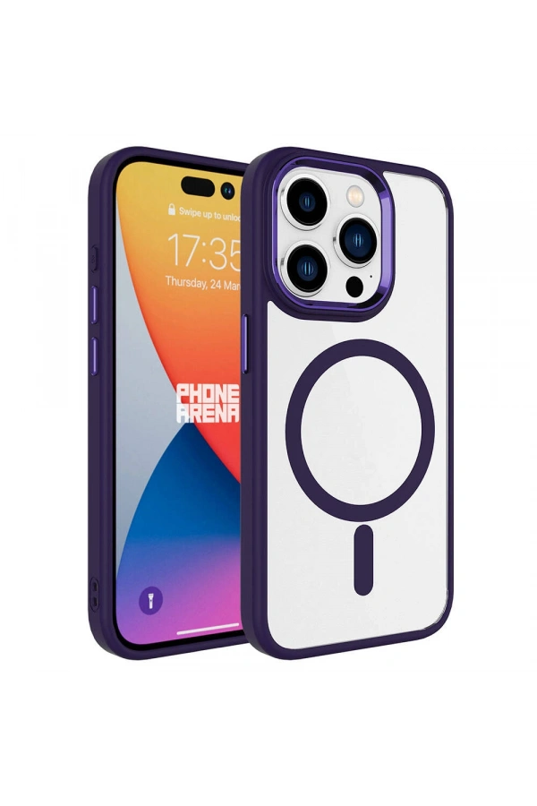 Apple iPhone 15 Pro Kılıf Wireless Şarj Özellikli Zore Krom M-safe Silikon Kapak