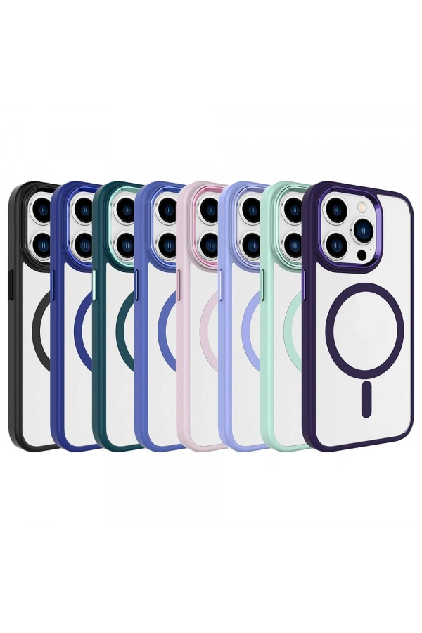 Apple iPhone 15 Pro Kılıf Wireless Şarj Özellikli Zore Krom M-safe Silikon Kapak