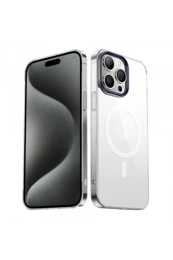 Apple iPhone 15 Pro Kılıf Zore Wireless Şarj Özellikli Şeffaf G-Glass Kapak