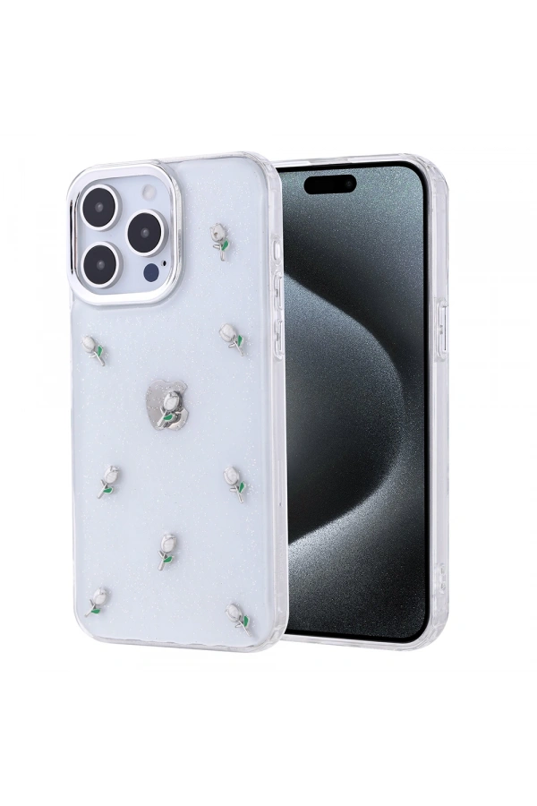 Apple iPhone 15 Pro Max Kılıf Airbag Tasarımlı Simli Şeffaf Zore Kutup Kapak