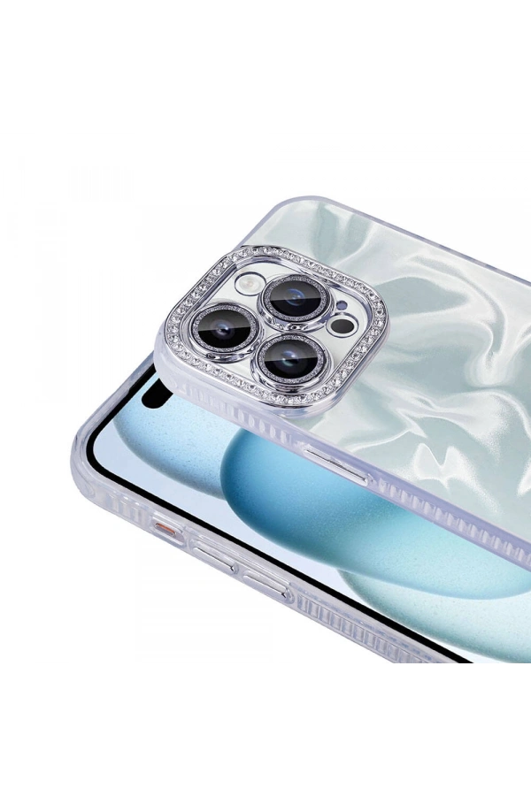 Apple iPhone 15 Pro Max Kılıf Airbagli Parlak Taş Detay Tasarımlı Zore Esila Kapak