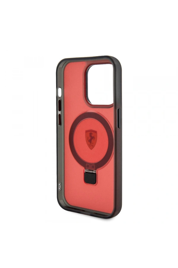 Apple iPhone 15 Pro Max Kılıf Ferrari M-safe Şarj Özellikli Standlı Buzlu Yüzey Dizayn Kapak