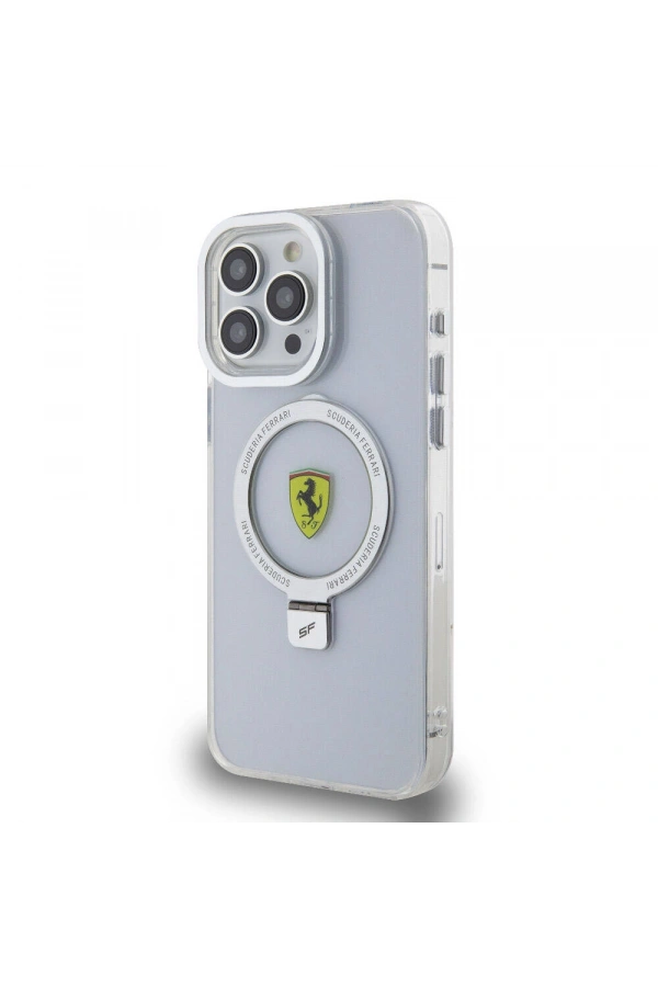 Apple iPhone 15 Pro Max Kılıf Ferrari M-safe Şarj Özellikli Standlı Buzlu Yüzey Dizayn Kapak