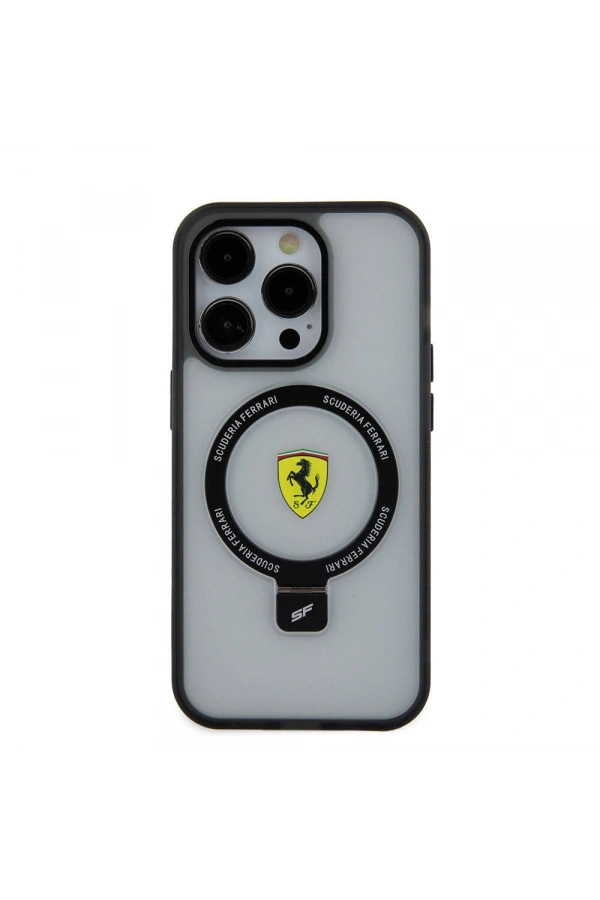 Apple iPhone 15 Pro Max Kılıf Ferrari M-safe Şarj Özellikli Standlı Buzlu Yüzey Dizayn Kapak