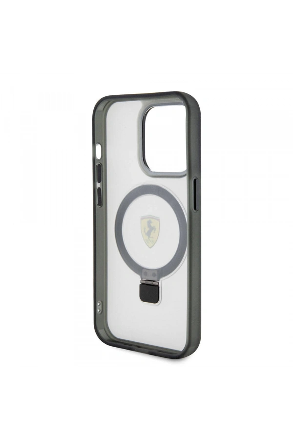 Apple iPhone 15 Pro Max Kılıf Ferrari M-safe Şarj Özellikli Standlı Buzlu Yüzey Dizayn Kapak