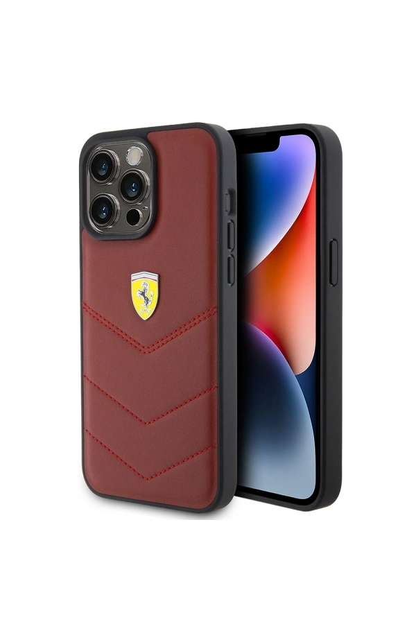 Apple iPhone 15 Pro Max Kılıf Ferrari Orjinal Lisanslı Deri Dikişli Arka Yüzey Metal Logo Tasarımlı Kapak