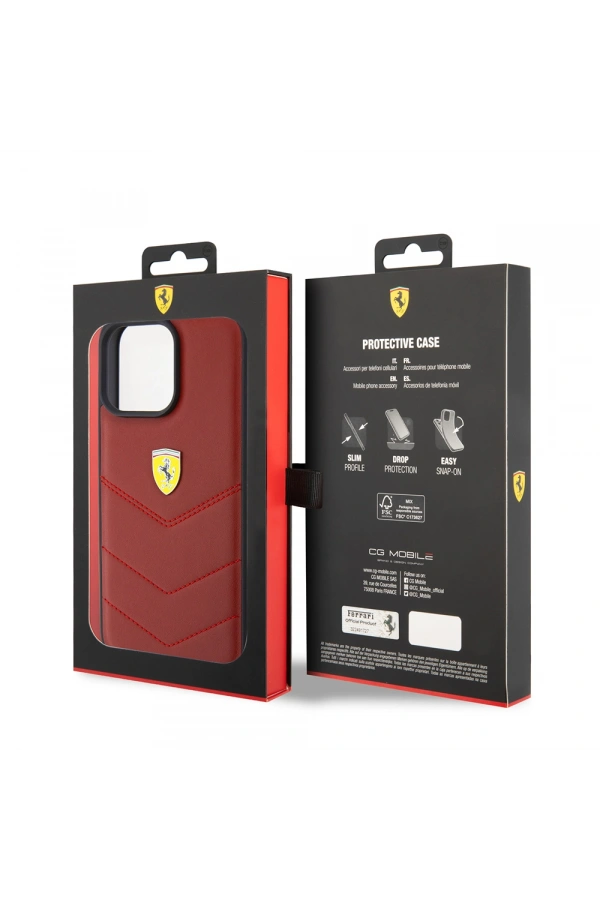 Apple iPhone 15 Pro Max Kılıf Ferrari Orjinal Lisanslı Deri Dikişli Arka Yüzey Metal Logo Tasarımlı Kapak