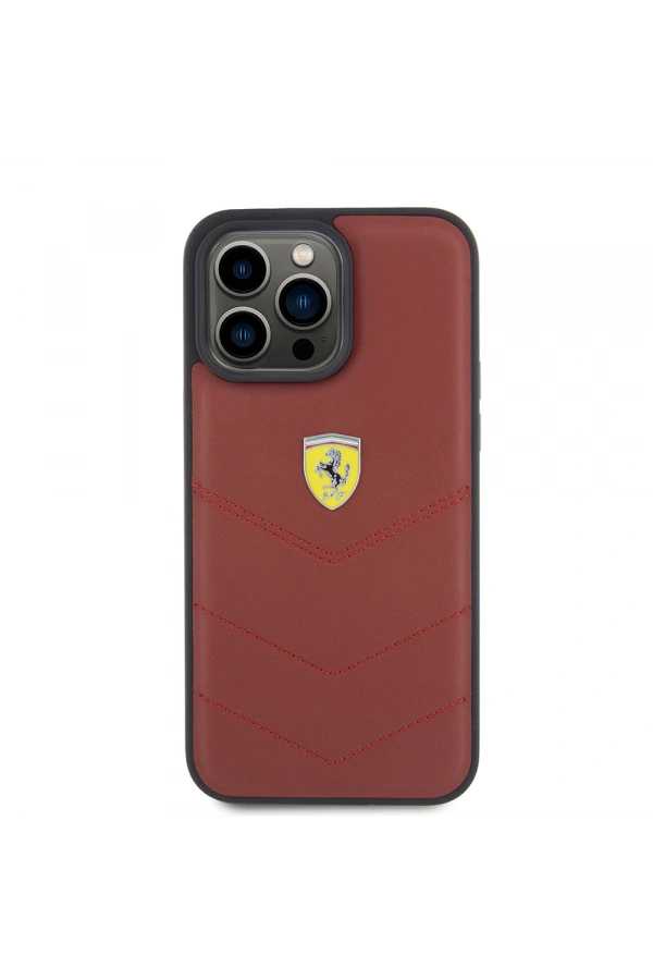 Apple iPhone 15 Pro Max Kılıf Ferrari Orjinal Lisanslı Deri Dikişli Arka Yüzey Metal Logo Tasarımlı Kapak