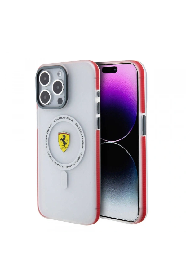 Apple iPhone 15 Pro Max Kılıf Ferrari Orjinal Lisanslı M-safe Şarj Özellikli Kontrast Bumper SF Ring Kapak