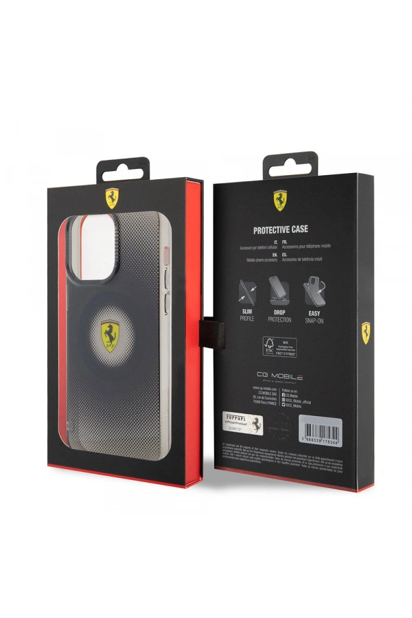 Apple iPhone 15 Pro Max Kılıf Ferrari Orjinal Lisanslı M-safe Şarj Özellikli Parçalanan Noktalar Desenli Kapak