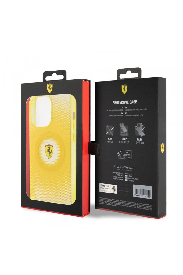 Apple iPhone 15 Pro Max Kılıf Ferrari Orjinal Lisanslı M-safe Şarj Özellikli Parçalanan Noktalar Desenli Kapak