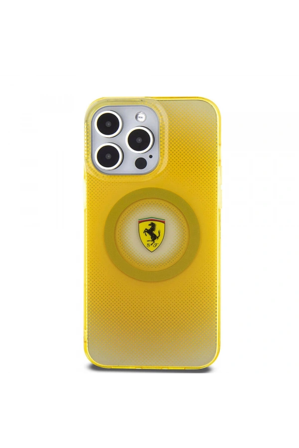 Apple iPhone 15 Pro Max Kılıf Ferrari Orjinal Lisanslı M-safe Şarj Özellikli Parçalanan Noktalar Desenli Kapak
