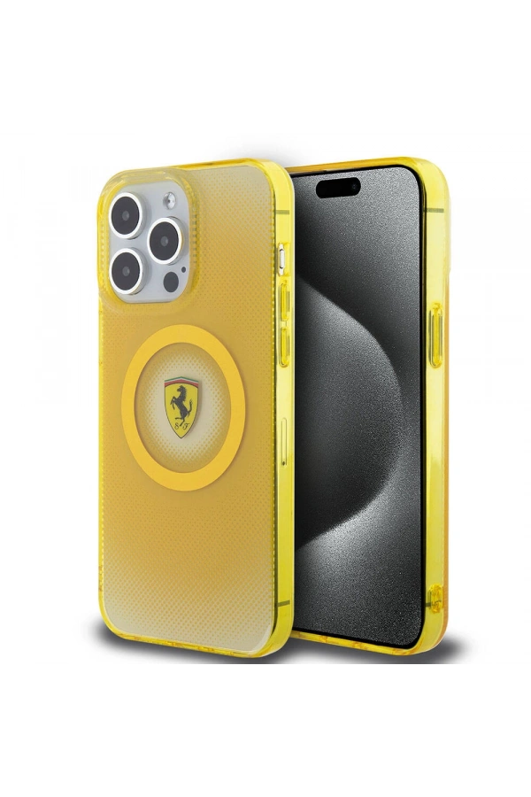 Apple iPhone 15 Pro Max Kılıf Ferrari Orjinal Lisanslı M-safe Şarj Özellikli Parçalanan Noktalar Desenli Kapak