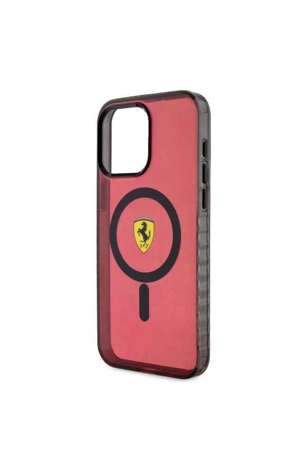 Apple iPhone 15 Pro Max Kılıf Ferrari Orjinal Lisanslı M-safe Şarj Özellikli Tırtıklı Kenar Tasarımlı Ortalanmış Logo Kapak