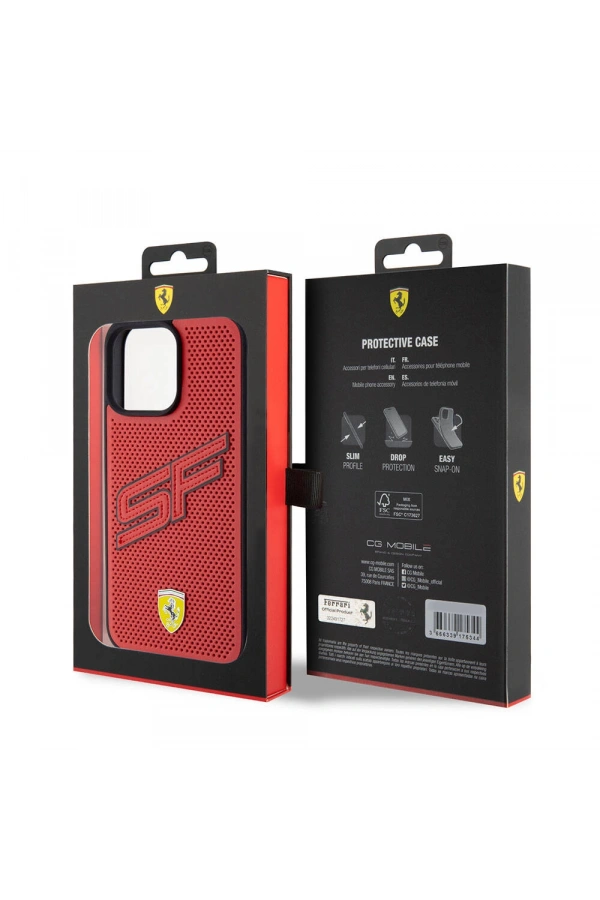 Apple iPhone 15 Pro Max Kılıf Ferrari Orjinal Lisanslı PU Delikli Arka Yüzey Metal Logolu Dikişli Büyük SF Yazılı Kapak