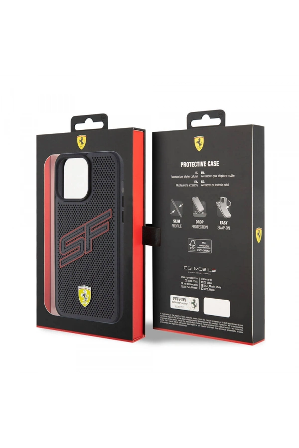 Apple iPhone 15 Pro Max Kılıf Ferrari Orjinal Lisanslı PU Delikli Arka Yüzey Metal Logolu Dikişli Büyük SF Yazılı Kapak