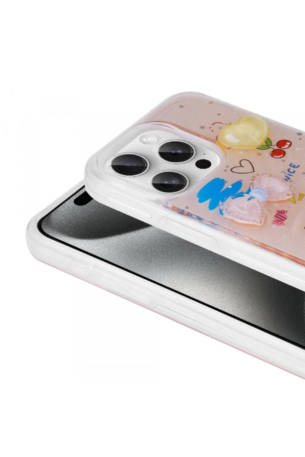 Apple iPhone 15 Pro Max Kılıf Kabartma Figürlü Parlak Zore Minimini Silikon Kapak