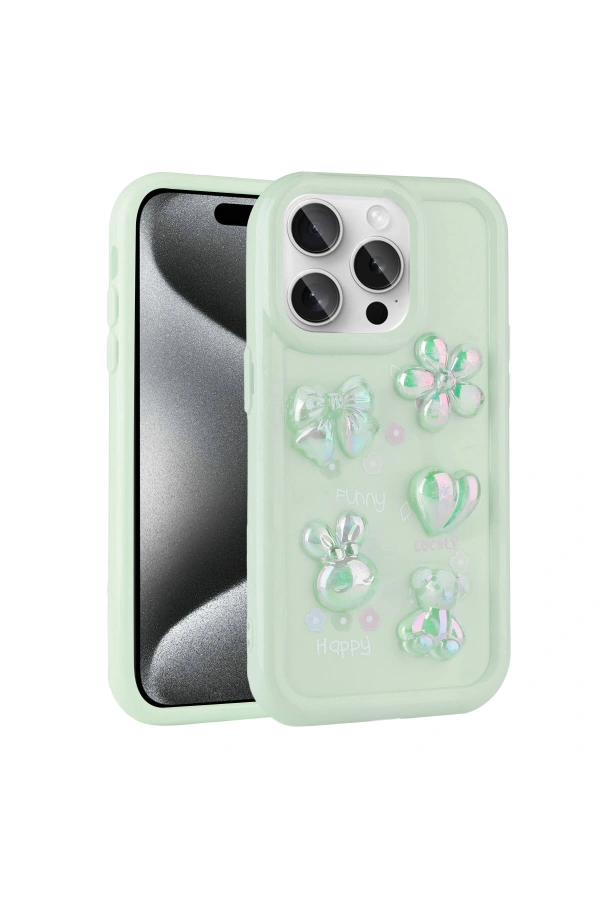 Apple iPhone 15 Pro Max Kılıf Kabartma Figürlü Parlak Zore Toys Silikon Kapak
