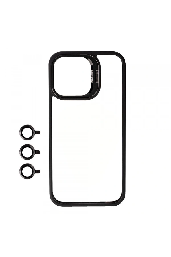 Apple iPhone 15 Pro Max Kılıf Kamera Lens Korumalı Standlı Zore Klon Lensli Kapak