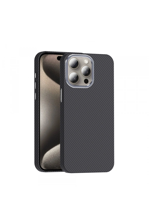 Apple iPhone 15 Pro Max Kılıf M-safe Şarj Özellikli Karbon Fiber Görünümlü Zore Gros Kapak