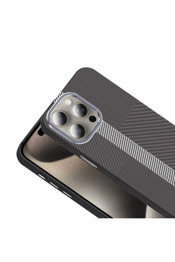 Apple iPhone 15 Pro Max Kılıf M-safe Şarj Özellikli Karbon Fiber Görünümlü Zore Gros Kapak