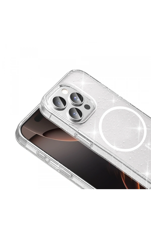 ​Apple iPhone 15 Pro Max Kılıf M-safe Şarj Özellikli Parlayan Simli Saydam Renkli Zore Maris Kapak