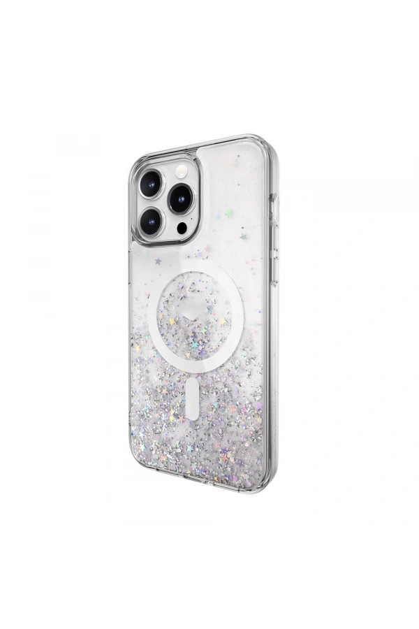 Apple iPhone 15 Pro Max Kılıf M-safe Şarj Özellikli Parlayan Simli Şeffaf Lisanslı Switcheasy Starfield-M Kapak