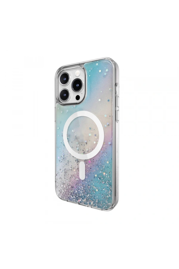 Apple iPhone 15 Pro Max Kılıf M-safe Şarj Özellikli Parlayan Simli Şeffaf Lisanslı Switcheasy Starfield-M Kapak
