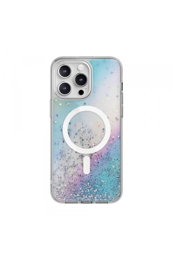Apple iPhone 15 Pro Max Kılıf M-safe Şarj Özellikli Parlayan Simli Şeffaf Lisanslı Switcheasy Starfield-M Kapak