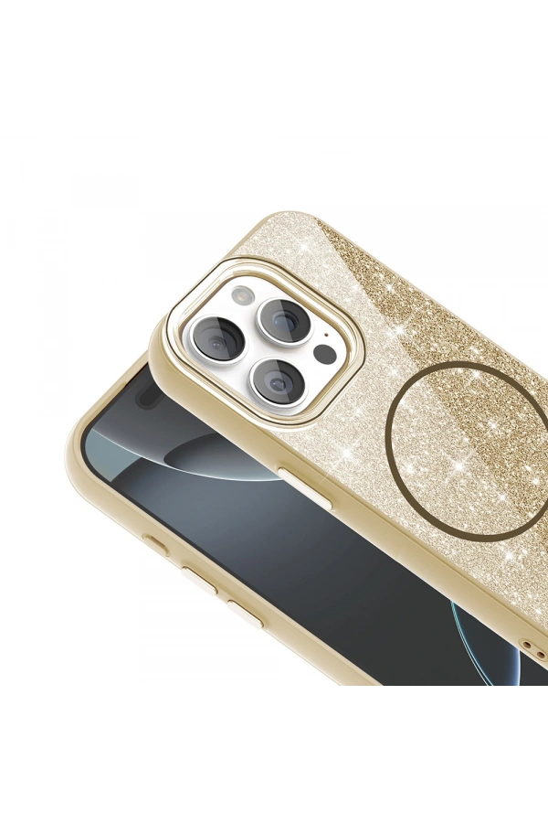 Apple iPhone 15 Pro Max Kılıf M-safe Şarj Özellikli Parlayan Simli Zore Okso Kapak