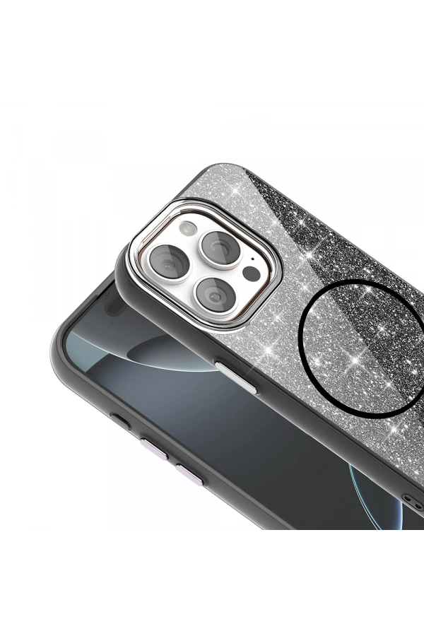 Apple iPhone 15 Pro Max Kılıf M-safe Şarj Özellikli Parlayan Simli Zore Okso Kapak