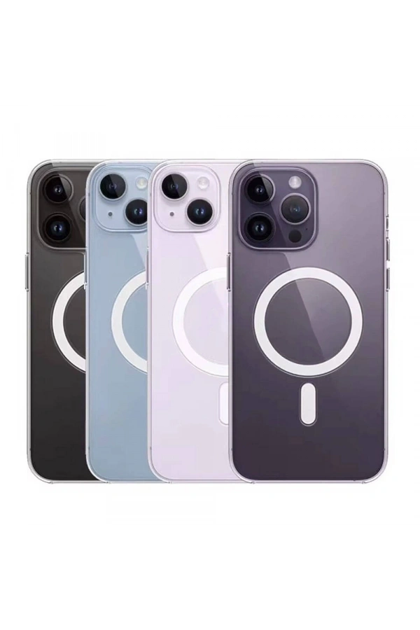 Apple iPhone 15 Pro Max Kılıf M-safe Şarj Özellikli Şeffaf Sert PC Zore Embos Kapak