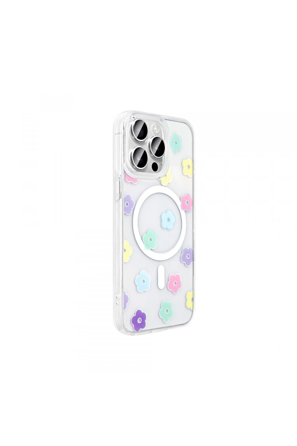 Apple iPhone 15 Pro Max Kılıf M-Safe Şarj Özellikli Şeffaf Zore Folk Sert Kapak