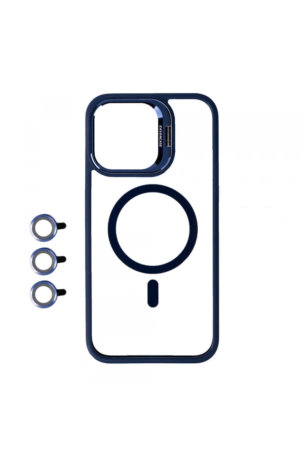 Apple iPhone 15 Pro Max Kılıf M-safe Şarj Özellikli Standlı Zore M-safe Klon Lensli Kapak