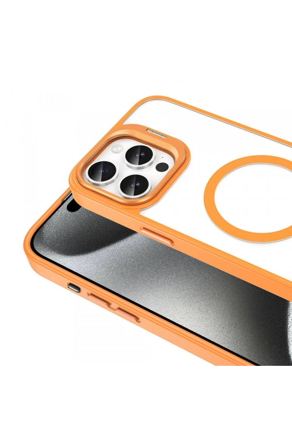 Apple iPhone 15 Pro Max Kılıf M-safe Şarj Özellikli Standlı Zore M-safe Klon Lensli Kapak