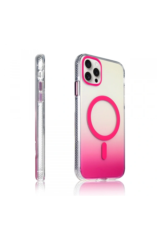 Apple iPhone 15 Pro Max Kılıf M-safe Şarj Özellikli Transparan Renk Geçişli Zore Toros Kapak