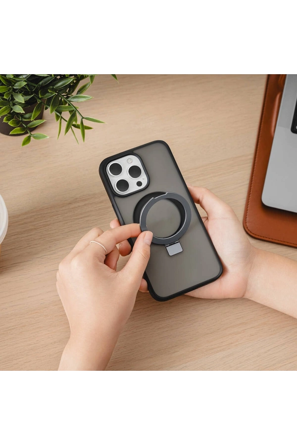 Apple iPhone 15 Pro Max Kılıf M-safe Şarj Özellikli Yüzük Standlı Lisanslı Switcheasy Magstand-M Kapak