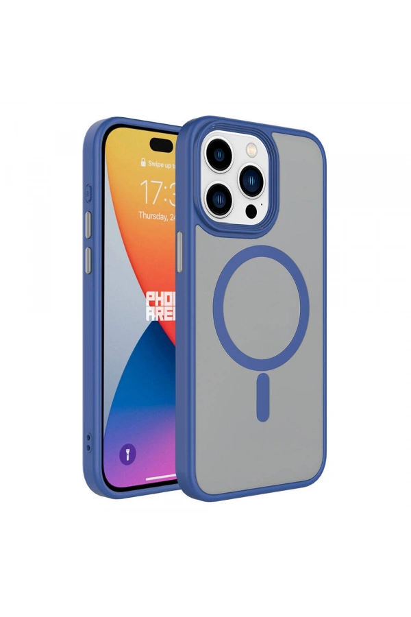 Apple iPhone 15 Pro Max Kılıf Mat Arka Yüzey Wireless Şarj Özellikli Zore Flet M-safe Kapak