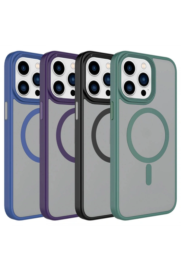 Apple iPhone 15 Pro Max Kılıf Mat Arka Yüzey Wireless Şarj Özellikli Zore Flet M-safe Kapak