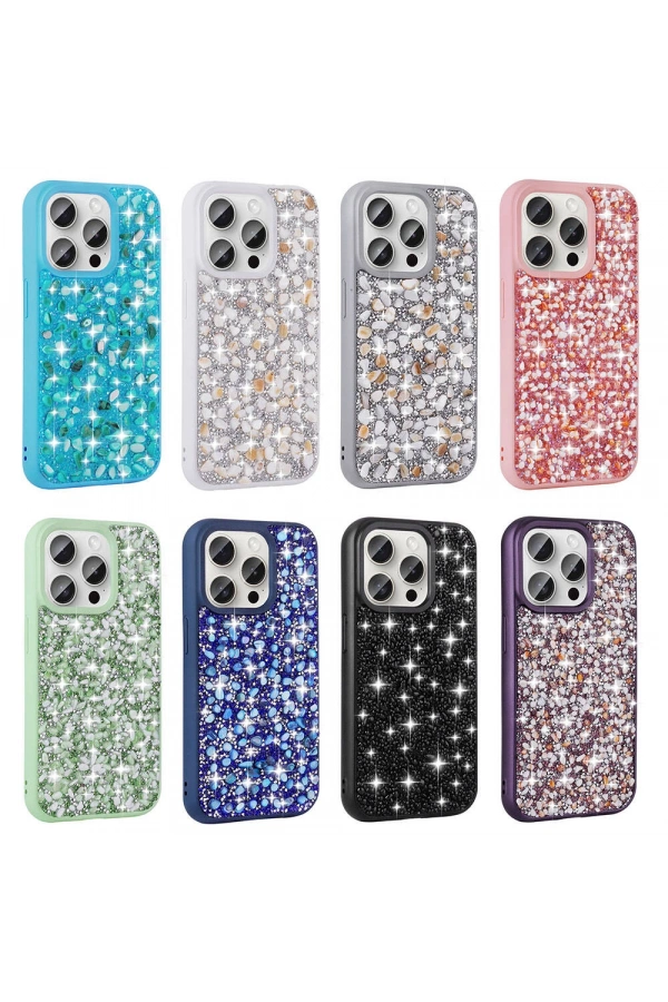 Apple iPhone 15 Pro Max Kılıf Parlak Taşlı Tasarım Zore Linea Diamond Kapak