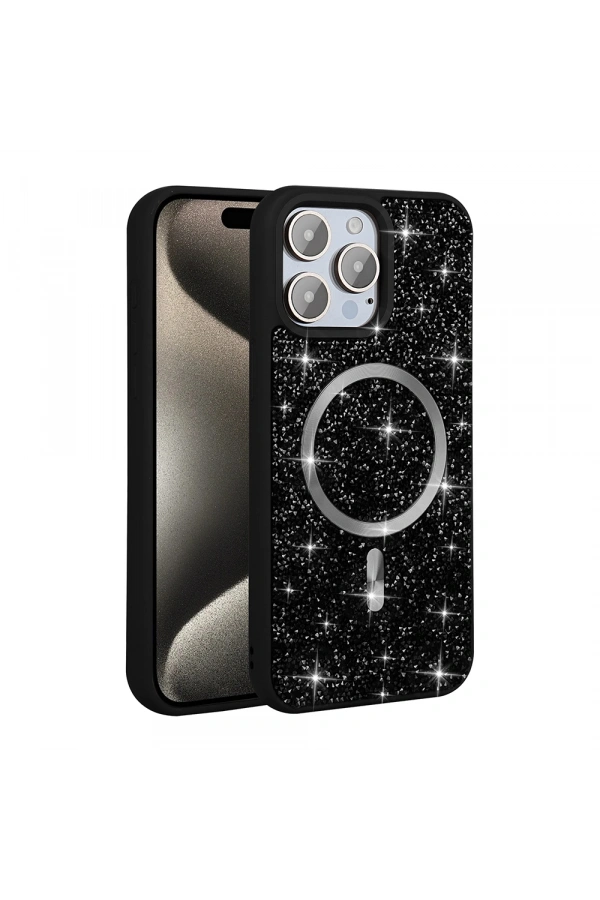 Apple iPhone 15 Pro Max Kılıf Pırlanta Tasarımlı M-safe Şarj Özellikli Zore Mozaik Silikon Kapak