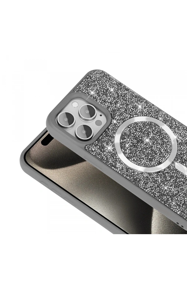 Apple iPhone 15 Pro Max Kılıf Pırlanta Tasarımlı M-safe Şarj Özellikli Zore Mozaik Silikon Kapak
