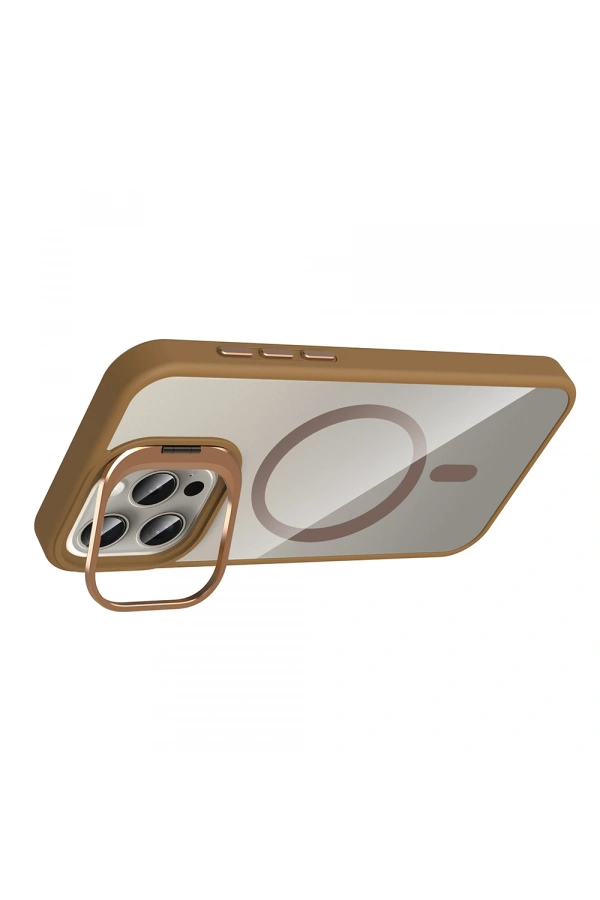 Apple iPhone 15 Pro Max Kılıf Standlı ve Kamera Lens Hediyeli M-Safe Şarj Özellikli Zore Etro Kapak