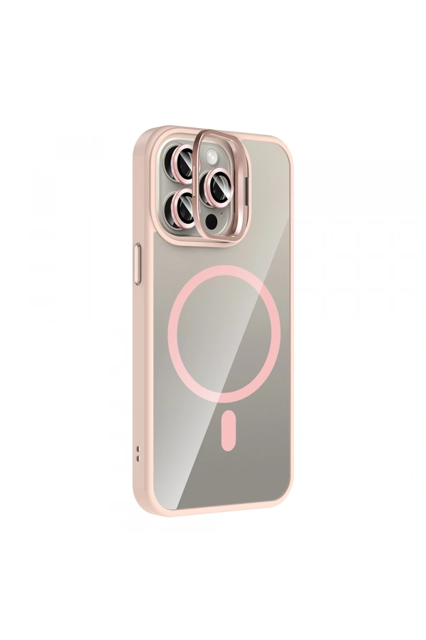 Apple iPhone 15 Pro Max Kılıf Standlı ve Kamera Lens Hediyeli M-Safe Şarj Özellikli Zore Etro Kapak