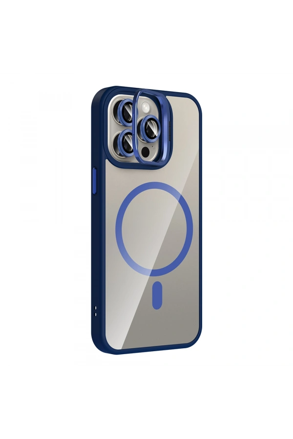 Apple iPhone 15 Pro Max Kılıf Standlı ve Kamera Lens Hediyeli M-Safe Şarj Özellikli Zore Etro Kapak