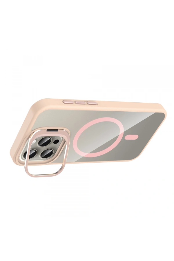Apple iPhone 15 Pro Max Kılıf Standlı ve Kamera Lens Hediyeli M-Safe Şarj Özellikli Zore Etro Kapak
